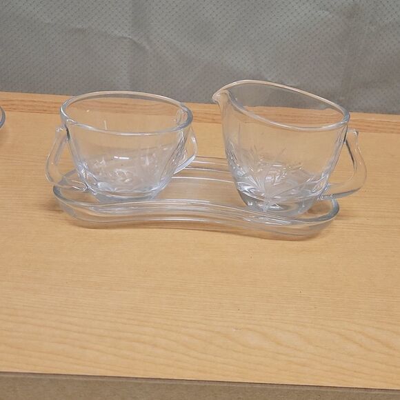 Fostoria Glass 1950's Wheat Cut Pattern Sugar and Creamer Set - Picture 1 of 8